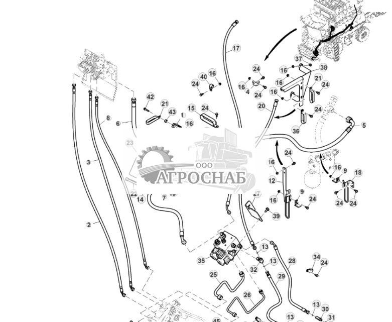 Гидравлические трубопроводы привода мотовила, трансмиссия с кнопочным переключением передач - ST859243 631.jpg